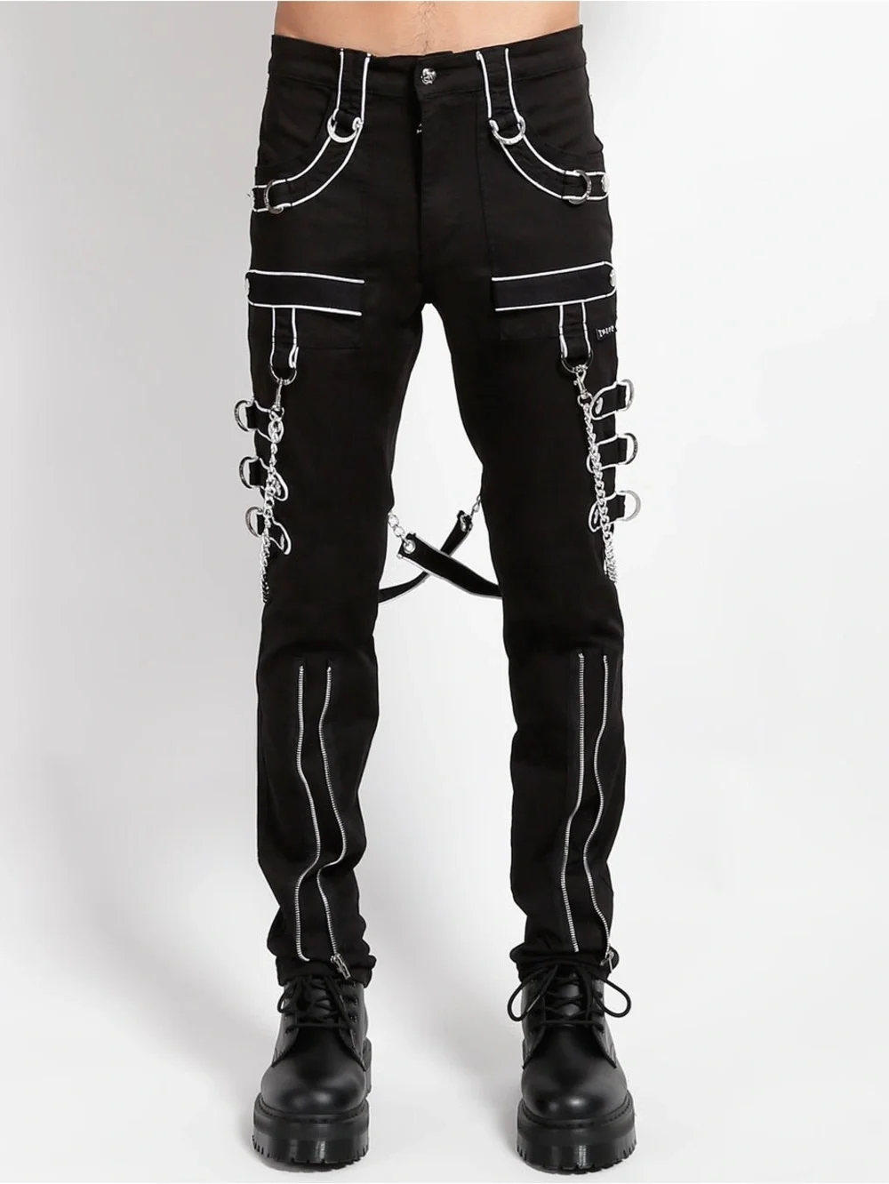 TRIPP NYC Band Pants 26 Black Bondage Chain Strap Goth Punk Unisex Cyber Y2K